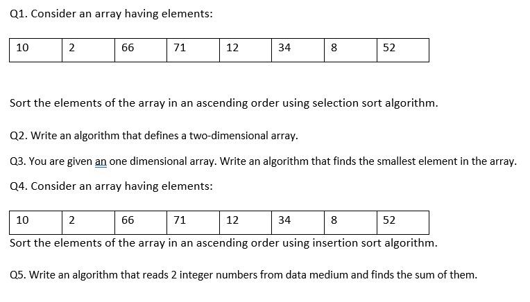 Solved Q1. Consider an array having elements: 10 2 66 71 12 | Chegg.com