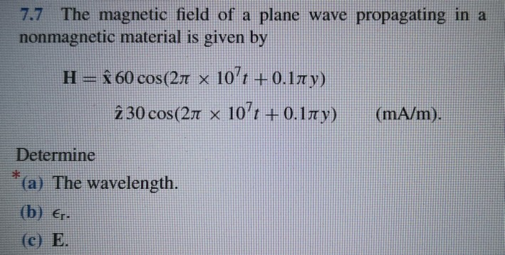 Solved 7 7 The Magnetic Field Of A Plane Wave Propagating Chegg Com