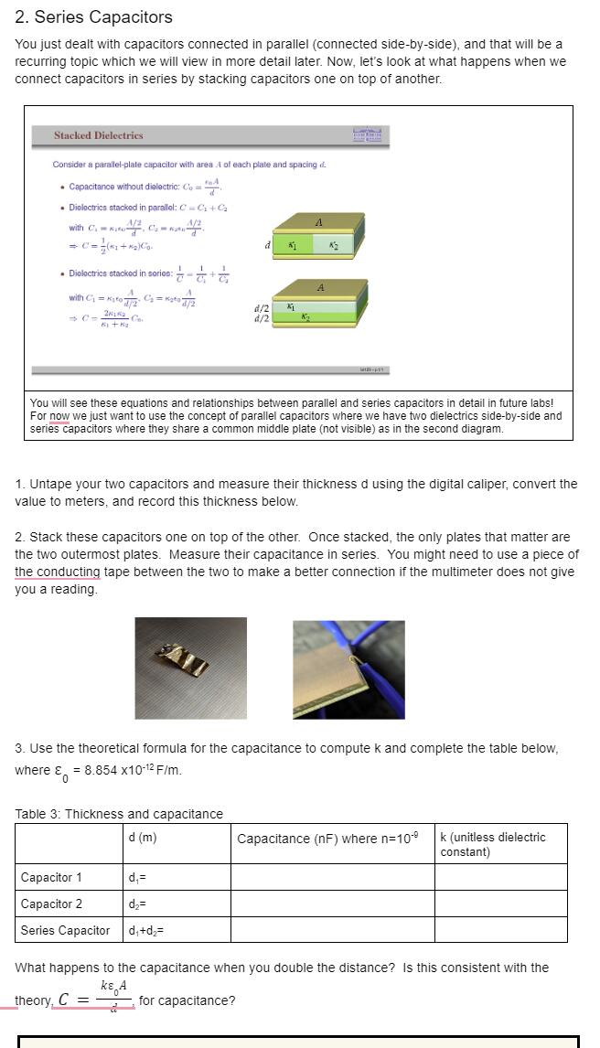 Table 1: Area and capacitance of the individual | Chegg.com