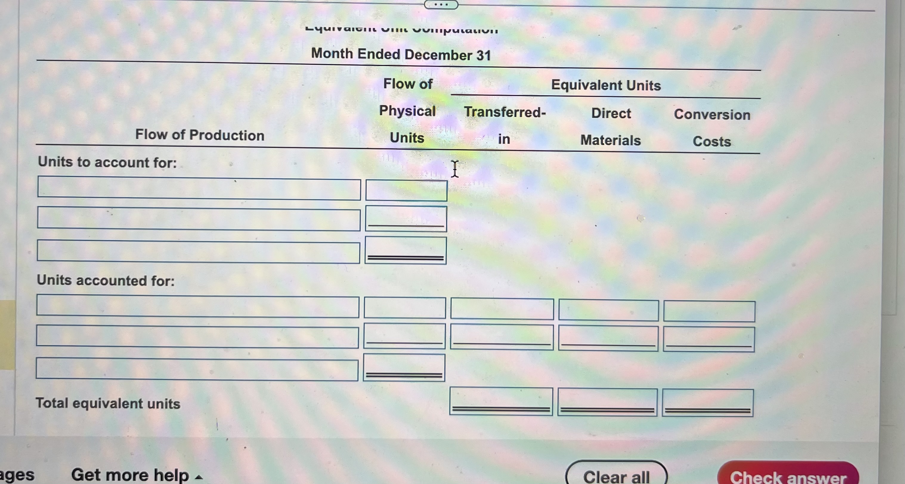 Solved Month Ended December 31 \begin{tabular}{lccccc} & | Chegg.com