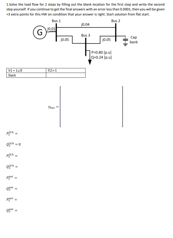 Solved 1. Solve the load flow for 2 steps by filling out the | Chegg.com