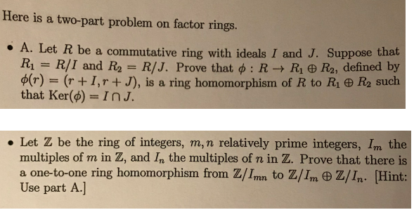 Conjoined Rings Problem Solved Here is a two-part problem on factor rings. - A. Let | Chegg.com