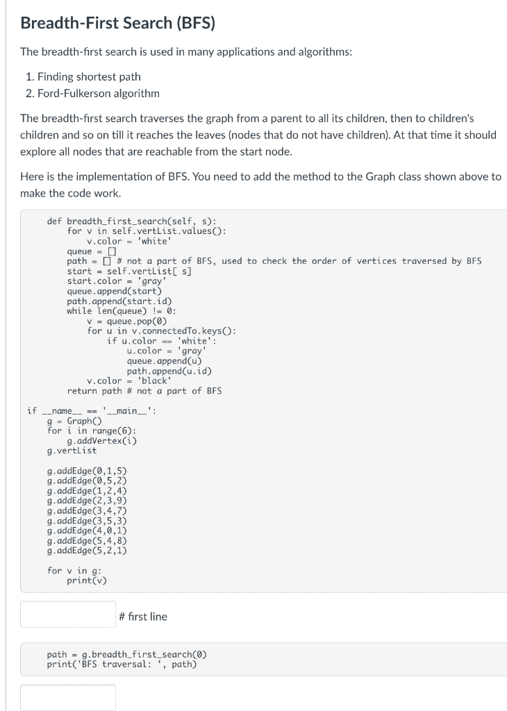 Solved Breadth-First Search (BFS) The Breadth-first Search | Chegg.com