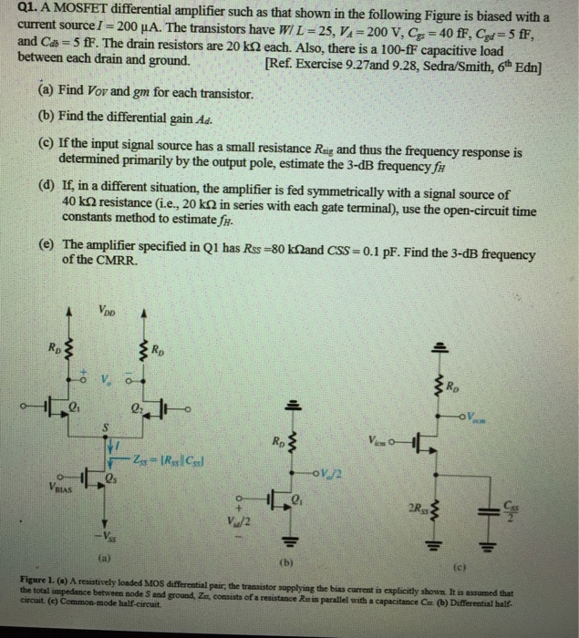 A MOSFET differential amplifier such as that shown in | Chegg.com