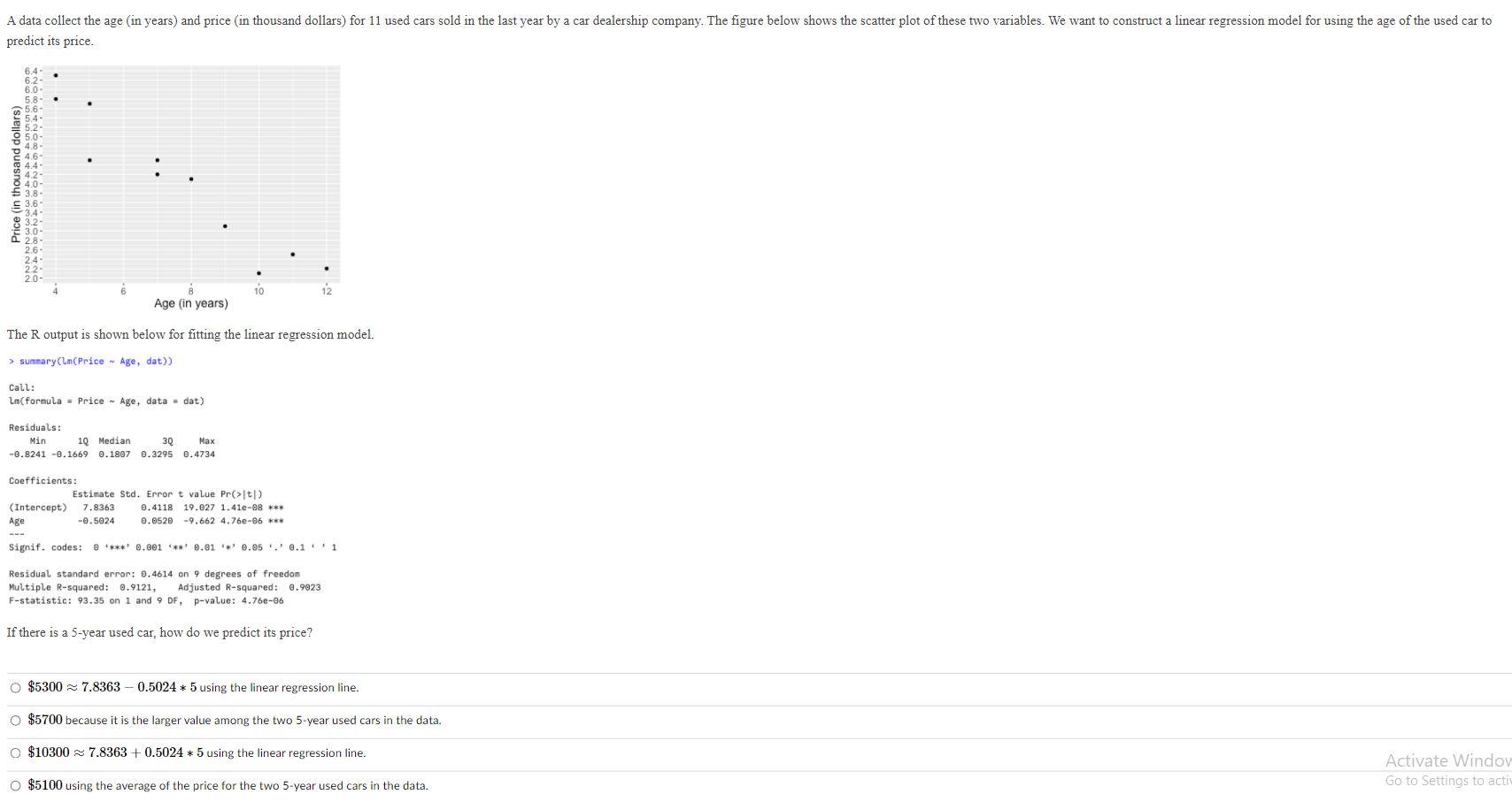 Solved A data collect the age in years) and price in | Chegg.com