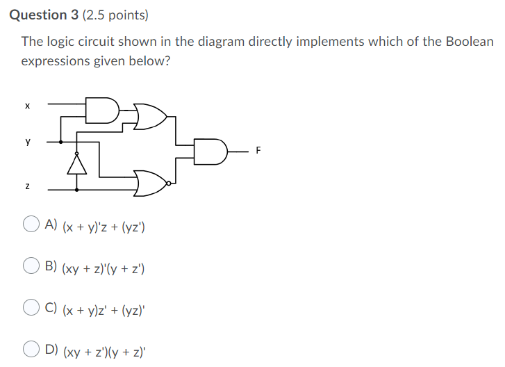 Solved Question 3 (2.5 points) The logic circuit shown in | Chegg.com