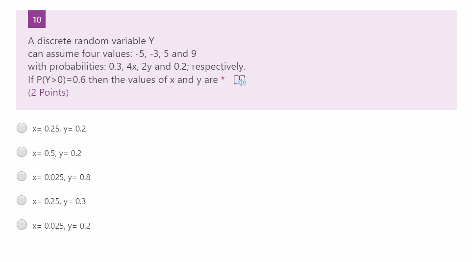 Solved 10 A Discrete Random Variable Y Can Assume Four Va Chegg Com