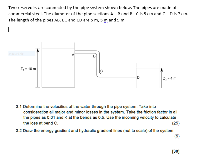 Solved Two Reservoirs Are Connected By The Pipe System Shown | Chegg.com