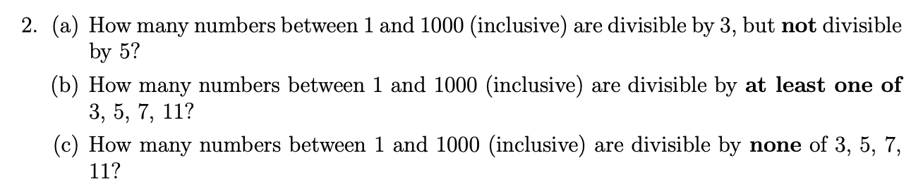 Solved 2. (a) How many numbers between 1 and 1000 | Chegg.com