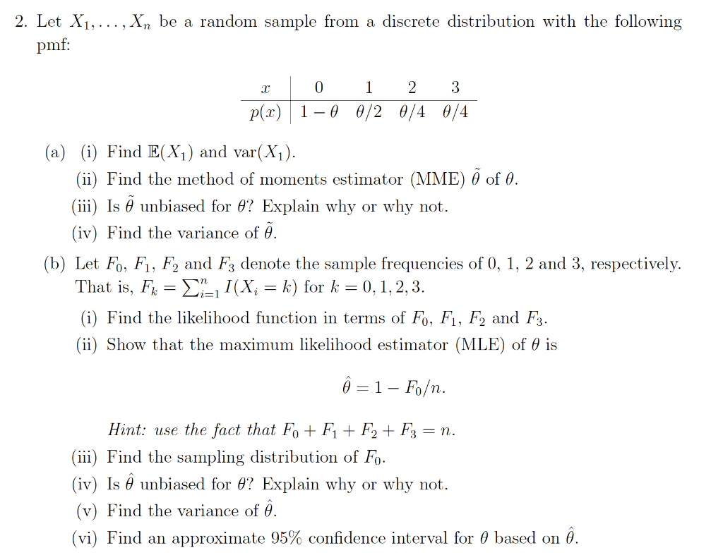 Solved 2 Let X1 Be A Random Sample From A Discr Chegg Com