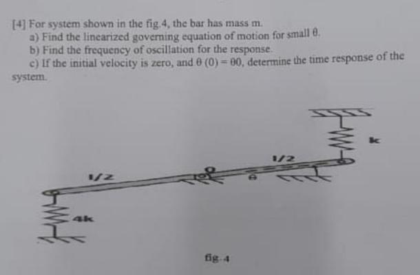 Solved [4] For system shown in the fig.4, the bar has mass | Chegg.com