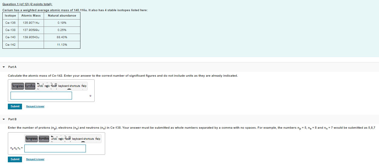 Solved Question 1 Of 12 2 Points Total Cerium Has A Chegg Com