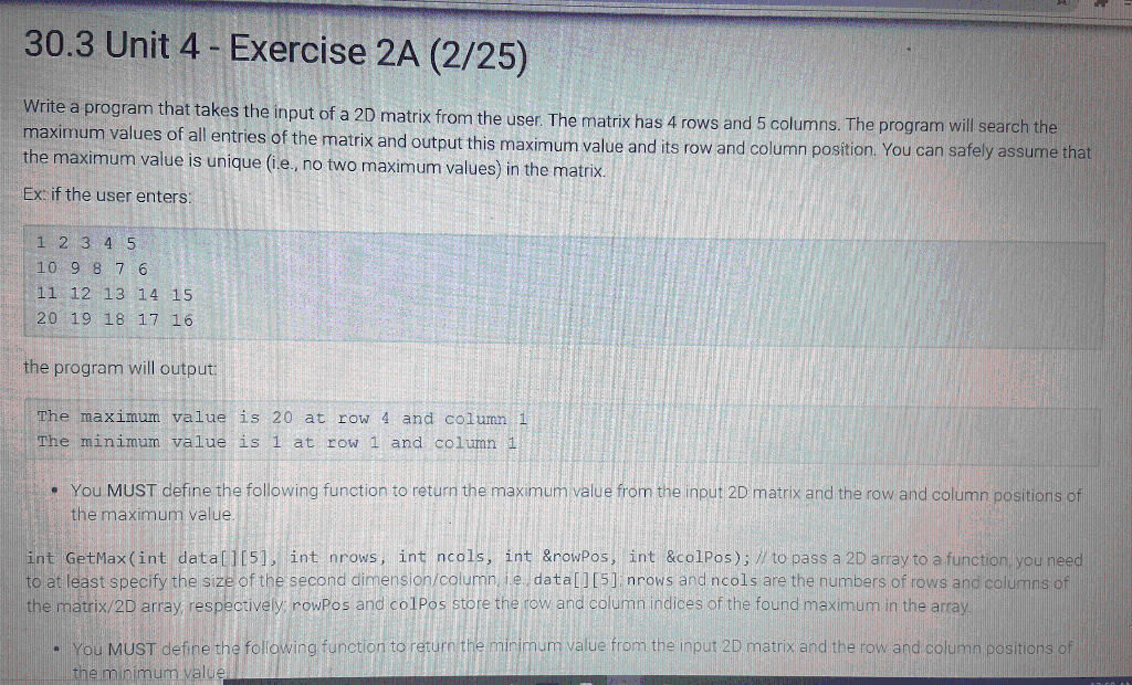 Solved 30.3 Unit 4 - Exercise 2A (2/25) Write a program that | Chegg.com