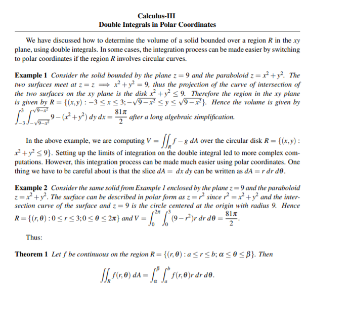 Solved Calculus-III Double Integrals in Polar Coordinates We | Chegg.com
