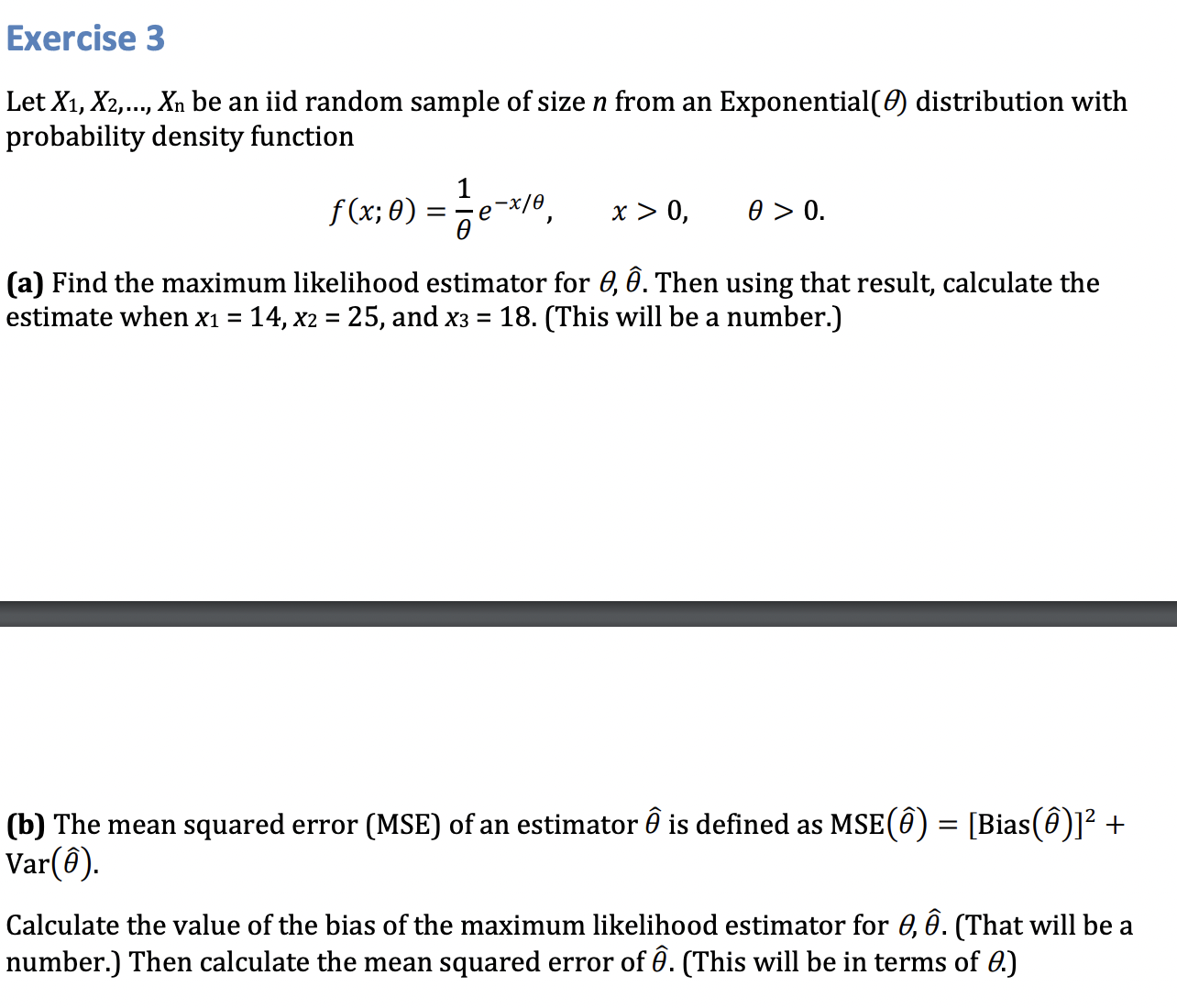 Solved Exercise 3Let X1,x2,dots,xn ﻿be An Iid Random Sample | Chegg.com