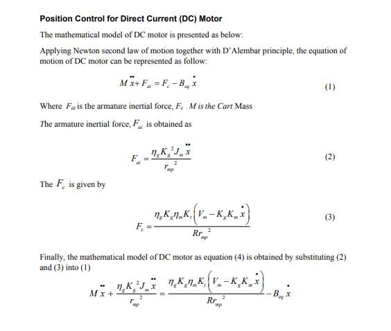 Solved Position Control for Direct Current (DC) Motor The | Chegg.com