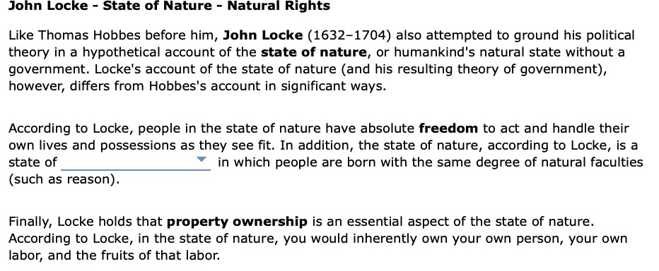 Solved John Locke - State Of Nature - Natural Rights Like | Chegg.com