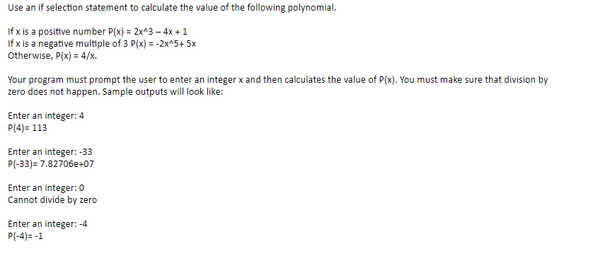 Solved Use an if selection statement to calculate the value | Chegg.com