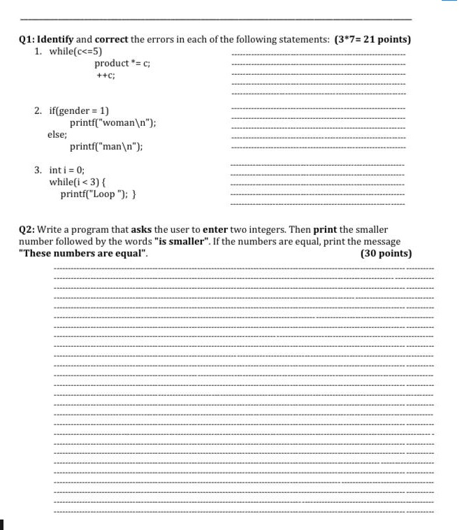 Solved Q1: Identify and correct the errors in each of the | Chegg.com