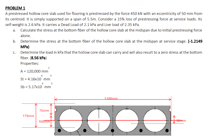 Solved PROBLEM 1A prestressed hollow core slab used for | Chegg.com