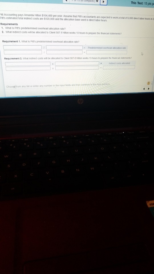 Solved This Test 15 pts p tt Accounting pay Pitt's