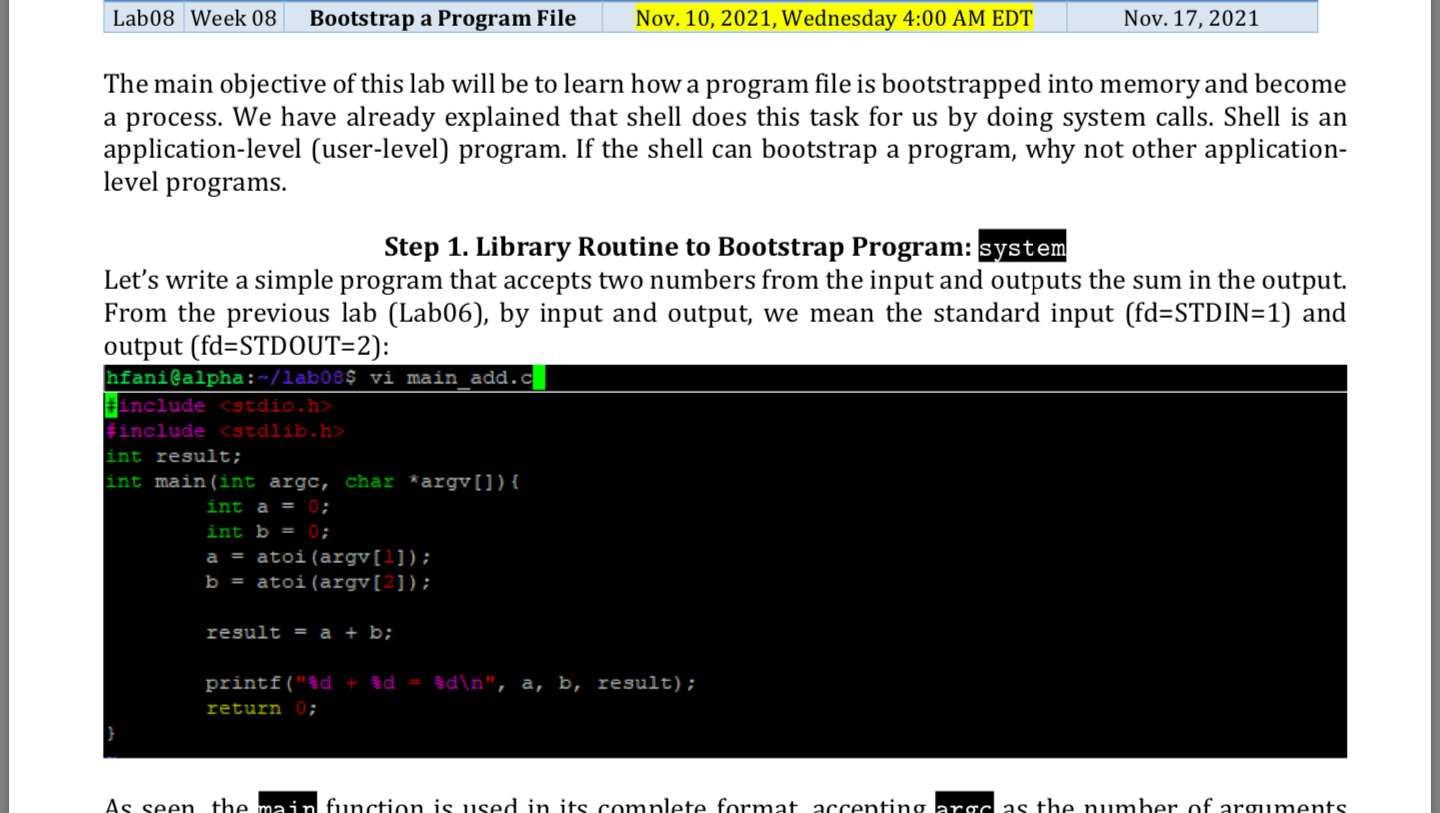 Lab08 Week 08 Bootstrap a Program File Nov. 10, 2021, | Chegg.com