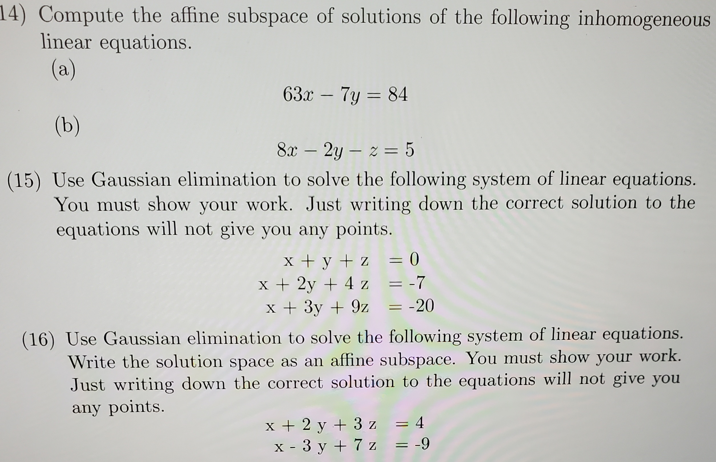 Solved Compute the affine subspace of solutions of the | Chegg.com