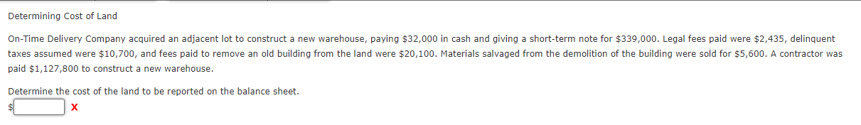 Solved Determining Cost of Land paid \\( \\$ 1,127,800 \\) | Chegg.com