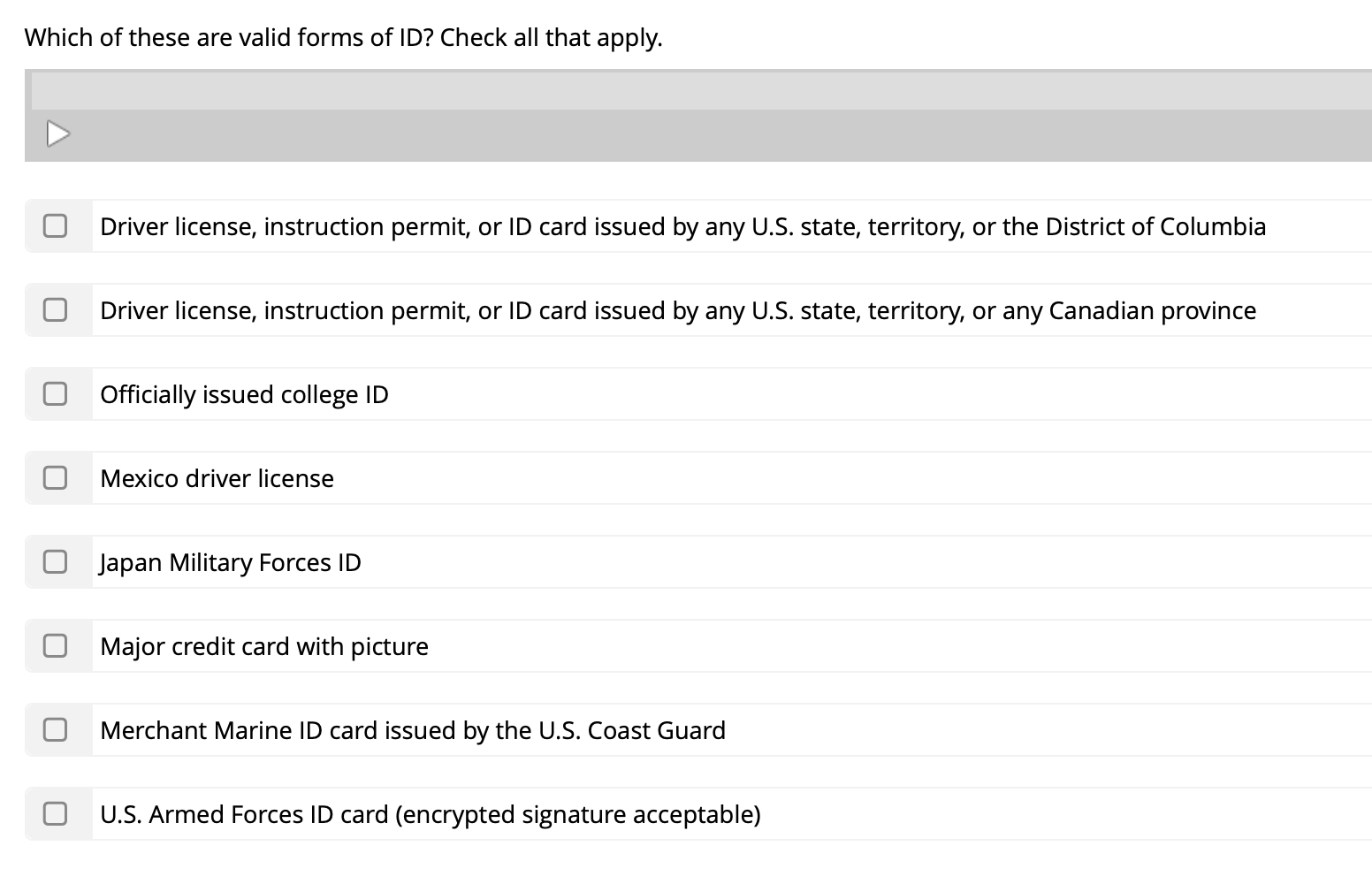 solved-which-of-these-are-valid-forms-of-id-check-all-that-chegg