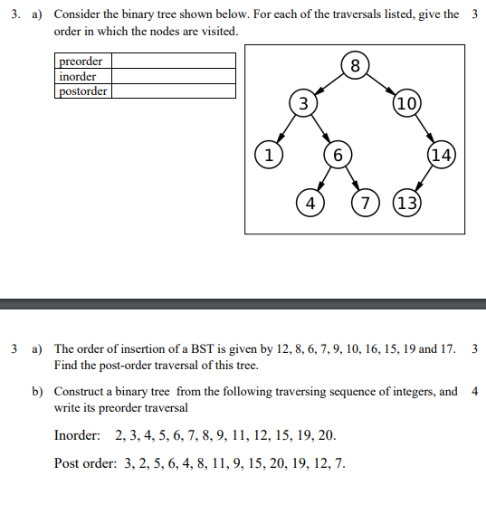 Solved 3 A Consider The Binary Tree Shown Below For Each