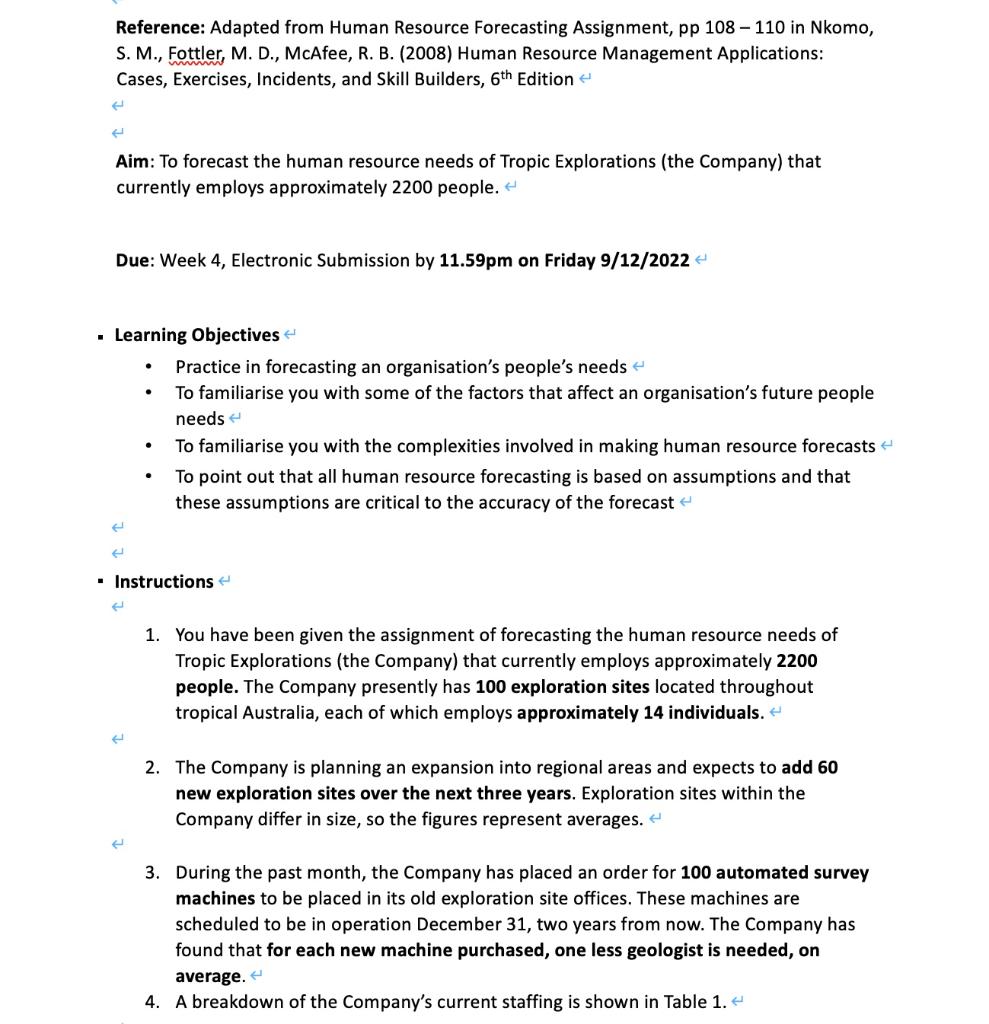 human resource forecasting assignment