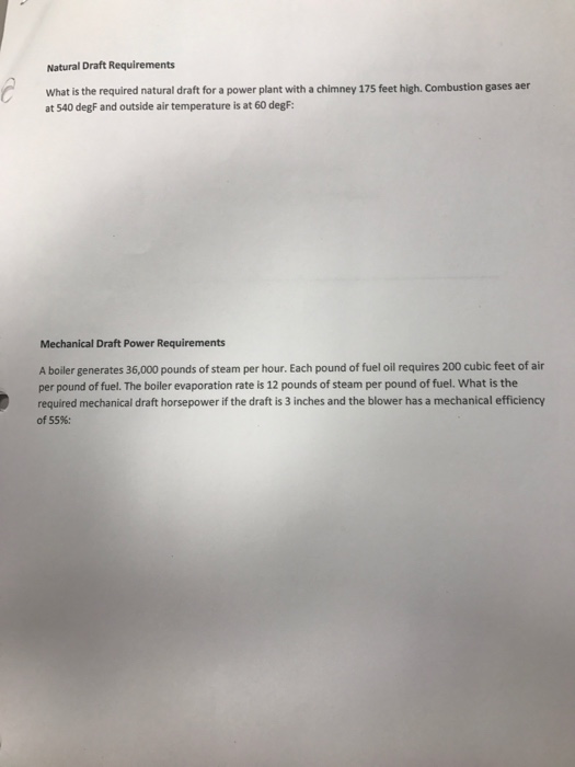Solved Natural Draft Requirements What is the required | Chegg.com