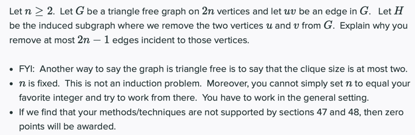 Solved Let n > 2. Let G be a triangle free graph on 2n | Chegg.com
