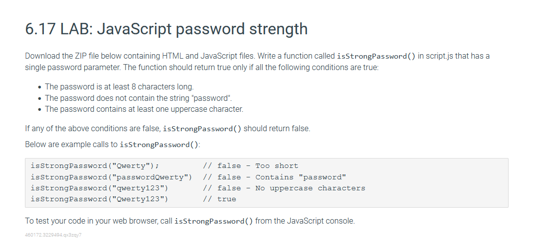 Solved 6.17 LAB: JavaScript Password Strength Download The | Chegg.com