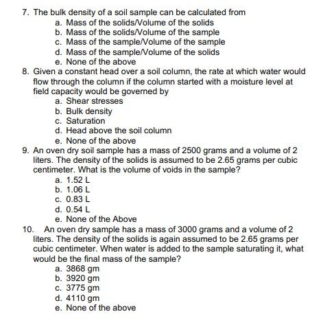 Solved 7. The bulk density of a soil sample can be | Chegg.com