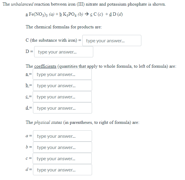 Solved The unbalanced reaction between iron (III) nitrate