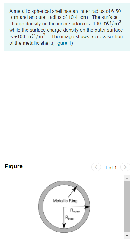 Solved A Metallic Spherical Shell Has An Inner Radius Of | Chegg.com