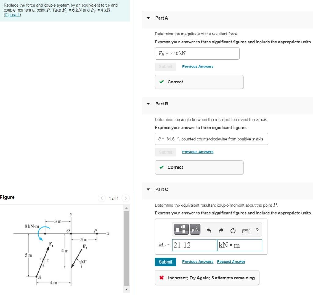 Solved Replace The Force And Couple System By An Equivalent | Chegg.com