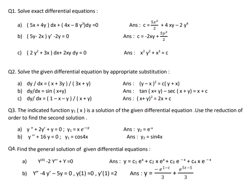 Q1 Solve Exact Differential Equations A 5x 4y Chegg Com