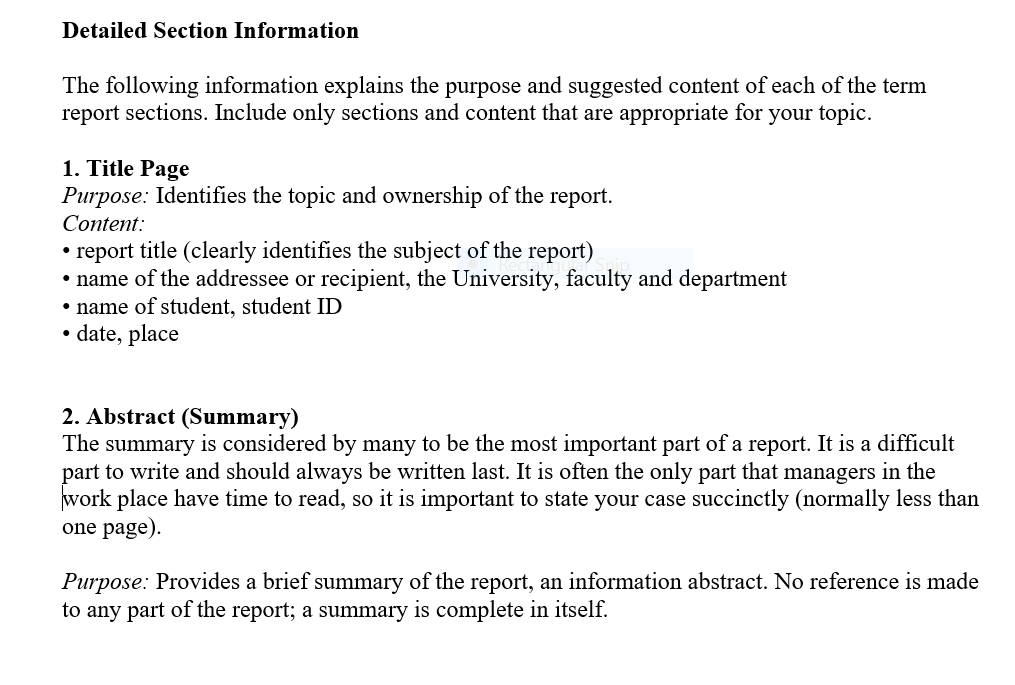 First Term Report Format TERM PROJECT REPORT FORMAT General Guidelines The | Chegg.com