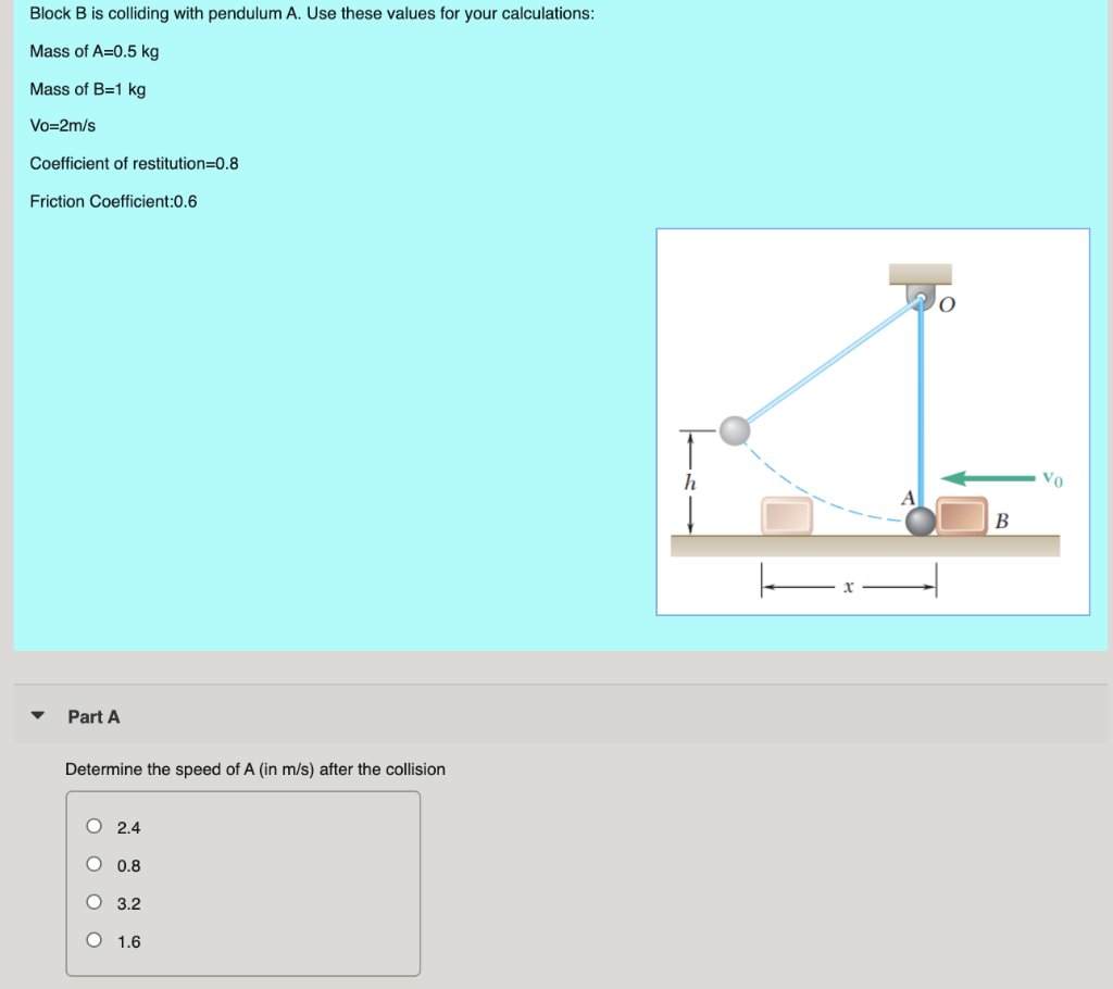 Pendulum Collides Solved Block B is colliding with pendulum A. Use these | Chegg.com