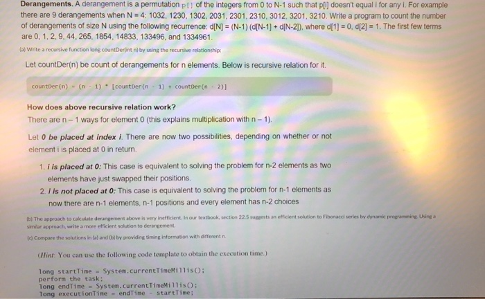 Solved Derangements. A derangement is a permutation pt1 of | Chegg.com