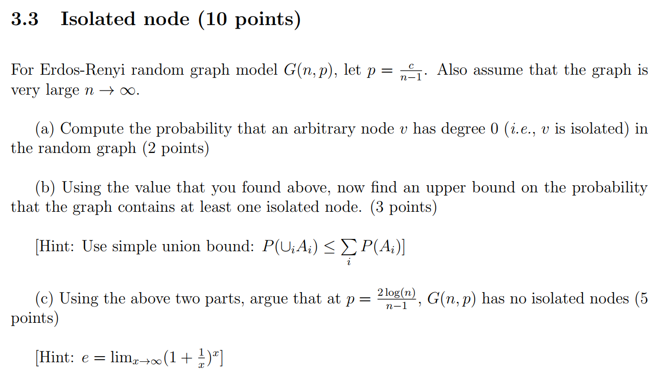 3 3 Isolated Node 10 Points For Erdos Renyi Rand Chegg Com