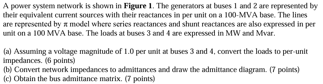 Solved A power system network is shown in Figure 1. The | Chegg.com