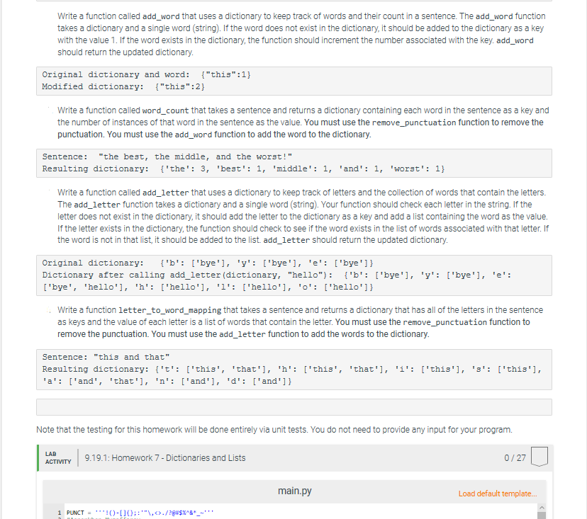 Solved Write A Function Called Add Word That Uses A Dicti Chegg Com