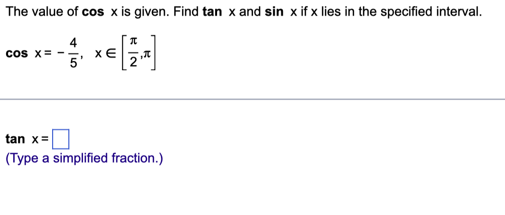 find the value of tan cos inverse x