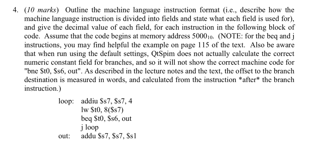 4. (10 marks) Outline the machine language | Chegg.com