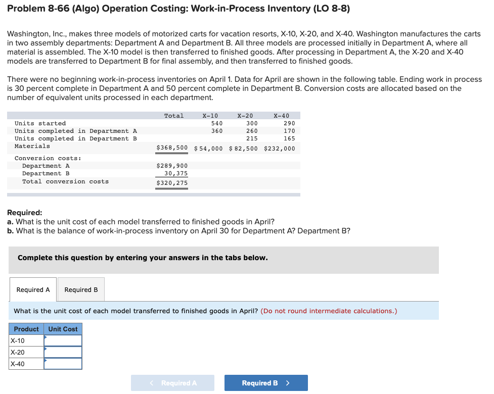 Solved Problem 8-66 (Algo) Operation Costing: | Chegg.com