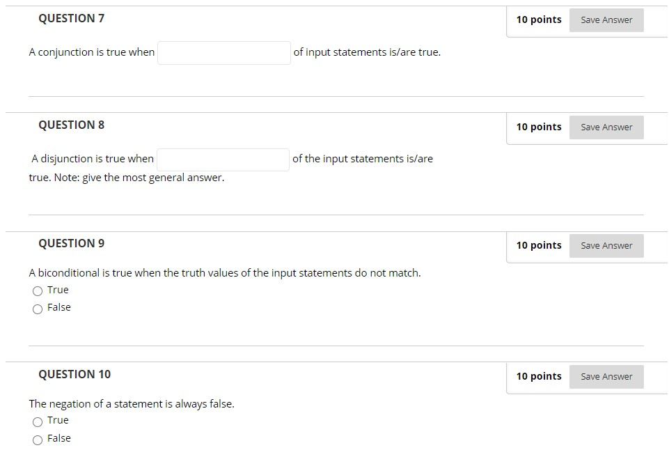 Solved QUESTION 7 10 points Save Answer A conjunction is | Chegg.com