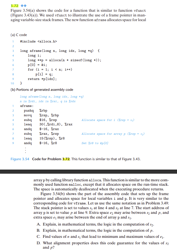Solved 3.72 Figure 3.54(a) shows the code for a function | Chegg.com